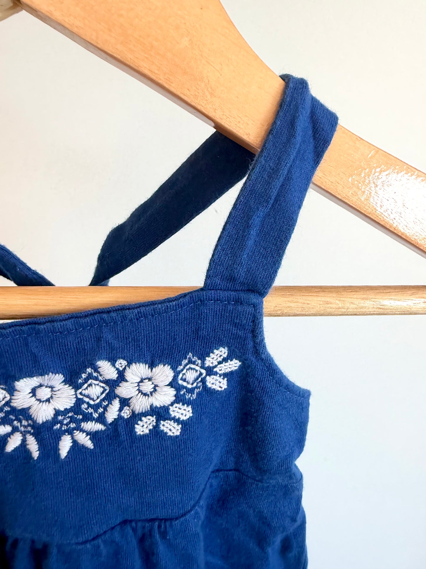 Indigo Floral Embroidery Romper / 6-9m