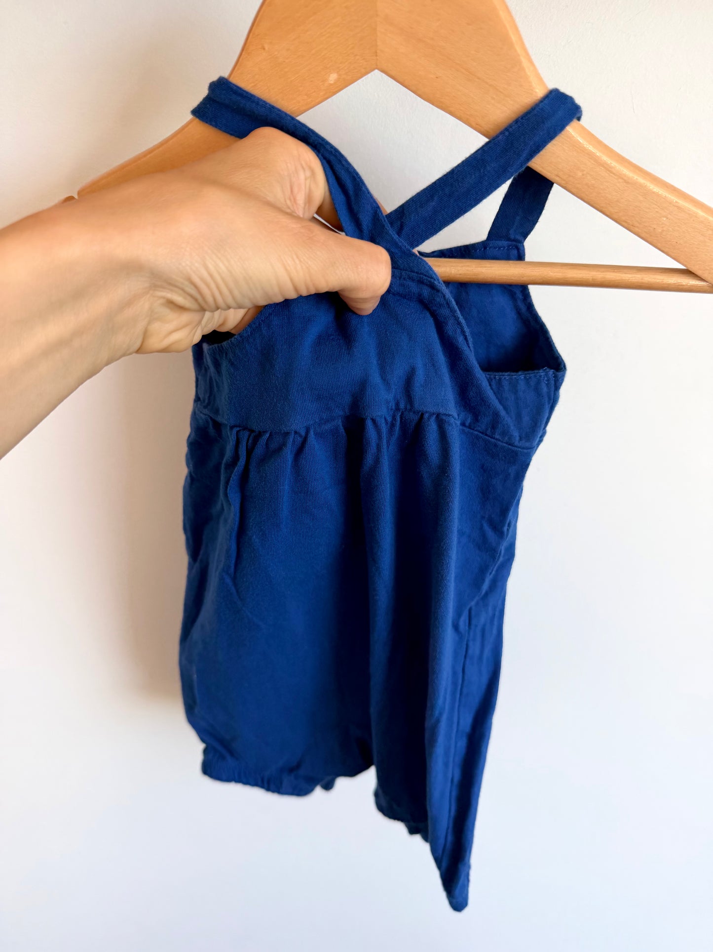 Indigo Floral Embroidery Romper / 6-9m
