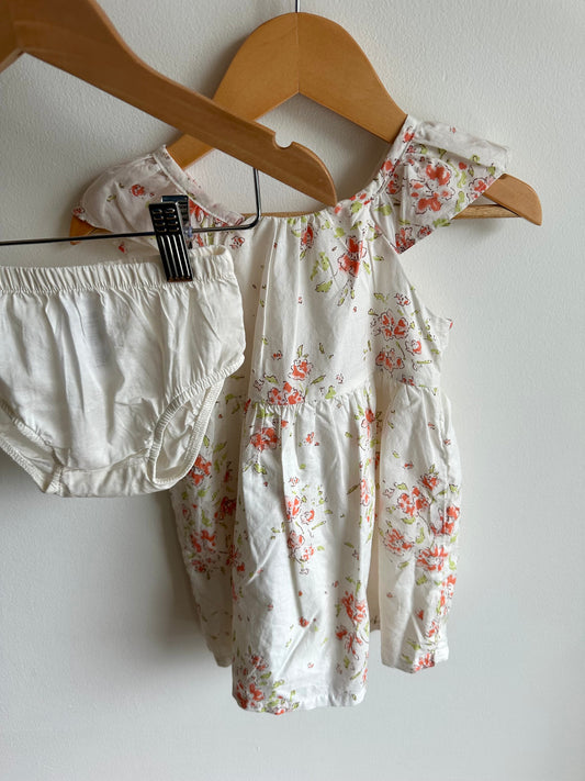 White Floral Dress + Diaper Cover / 12m