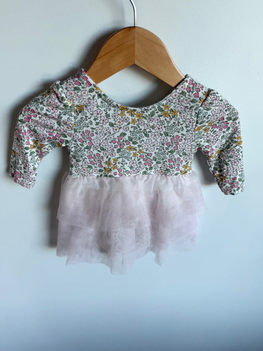 Milkberry Bamboo Floral + Tulle Dress / 0-3m