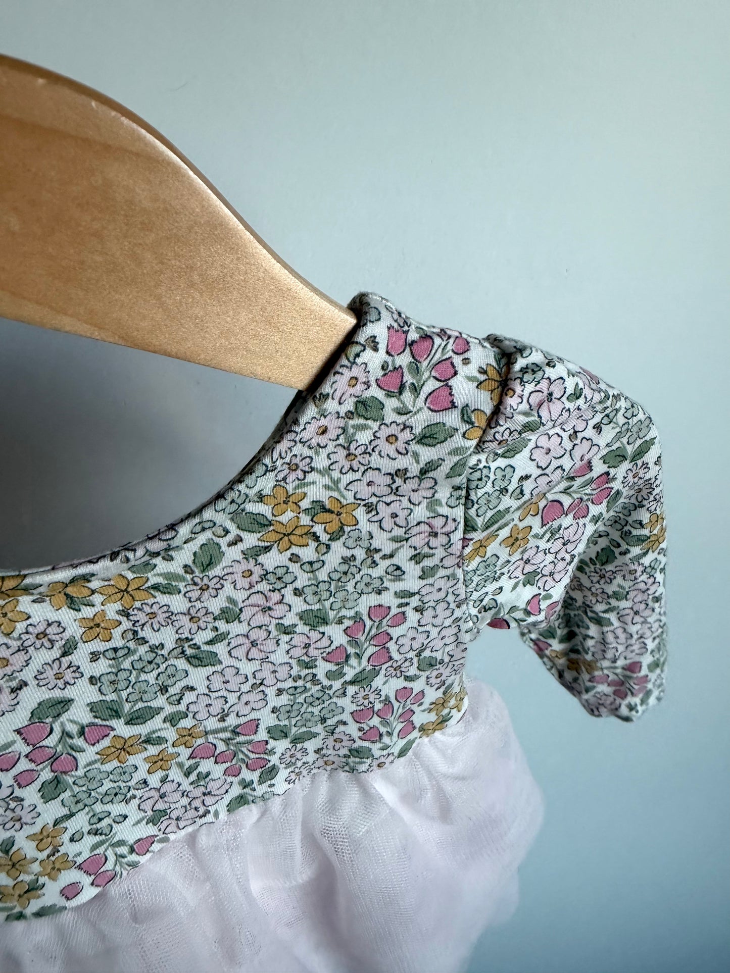 Milkberry Bamboo Floral + Tulle Dress / 0-3m