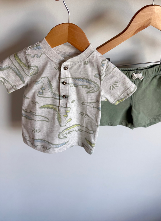 Alligator T-shirt + Sage Shorts Set / 12m