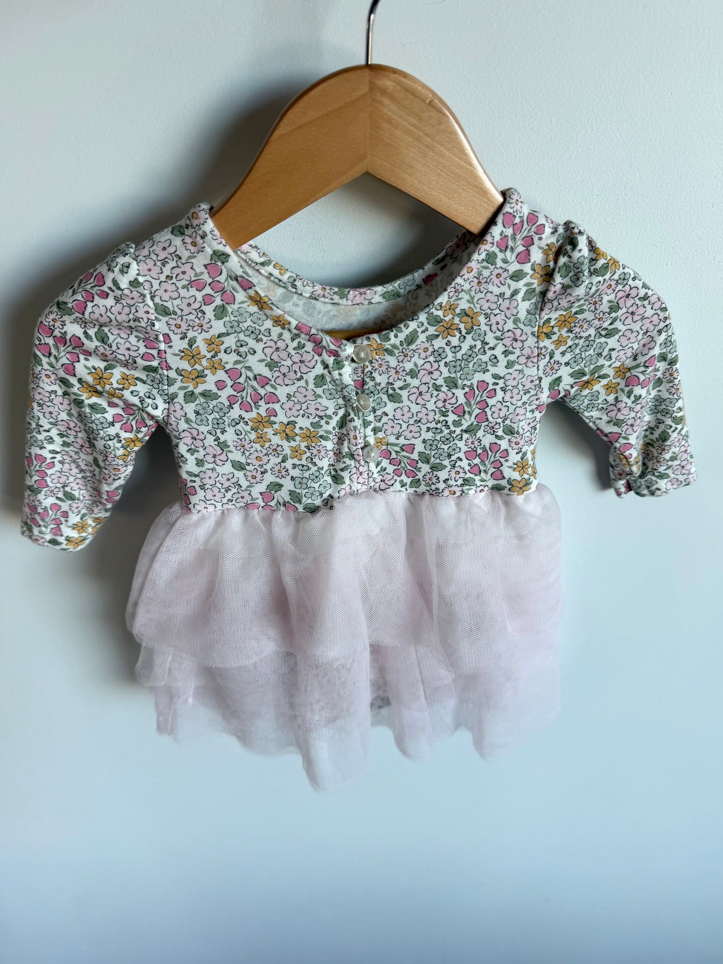 Milkberry Bamboo Floral + Tulle Dress / 0-3m