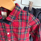 Bow Plaid Top + Navy Slacks Set / 6-9m