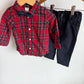 Bow Plaid Top + Navy Slacks Set / 6-9m