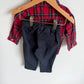 Bow Plaid Top + Navy Slacks Set / 6-9m