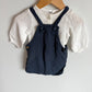 White Bodysuit + Navy Short Overall Set / 2-4m