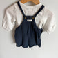 White Bodysuit + Navy Short Overall Set / 2-4m
