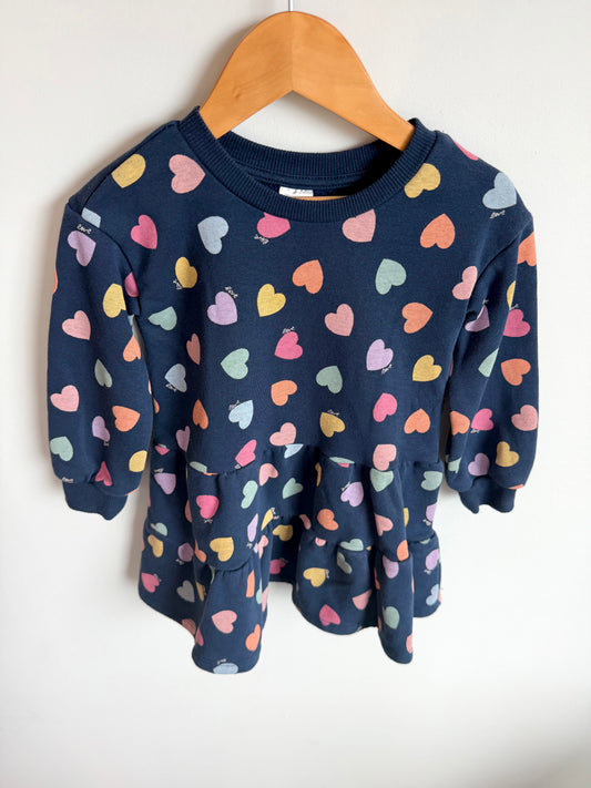 Heart Pattern Long Sleeve Dress / 2-3T