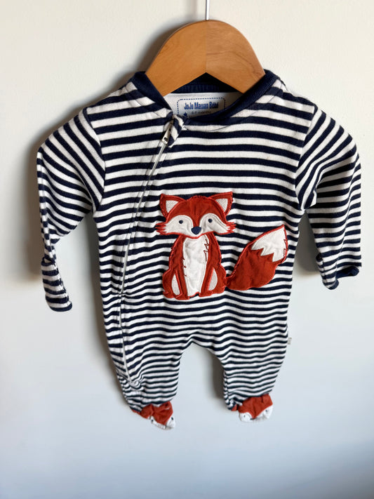 100% Cotton Striped Fox Side Zip Sleeper / 6-12m