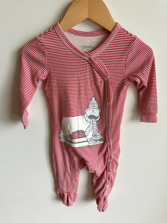 Polar Bear Red Stripe Sleeper / 6-12m