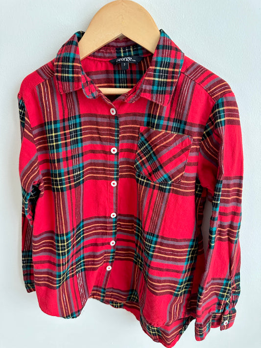 Collared Red Plaid Button Up / 7 years
