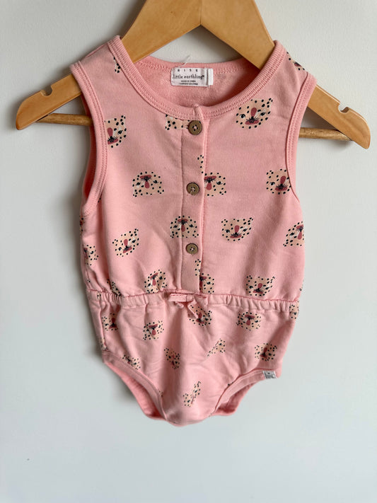 Organic Cotton Pink Animal Face Bubble Romper / 12-18m