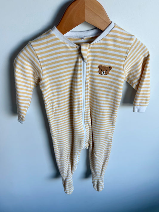 Organic Cotton Yellow Striped Teddy Sleeper / 9m