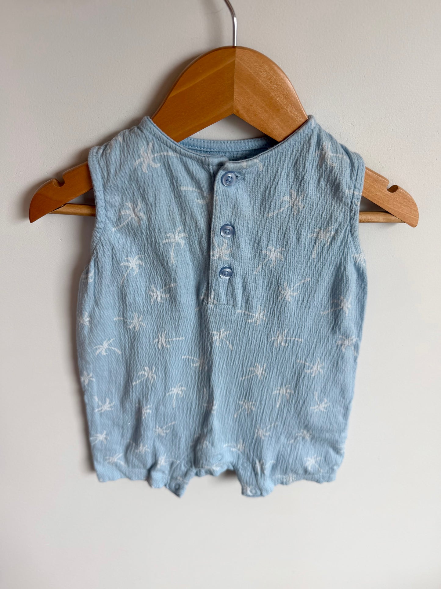 Palm Tree Blue Romper / 3-6m