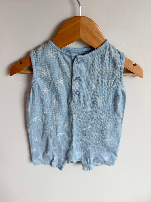 Palm Tree Blue Romper / 3-6m