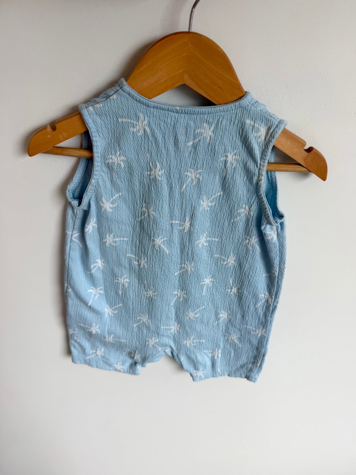 Palm Tree Blue Romper / 3-6m