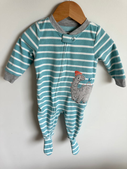 Blue Stripe Fleece Dino Sleeper / 9m