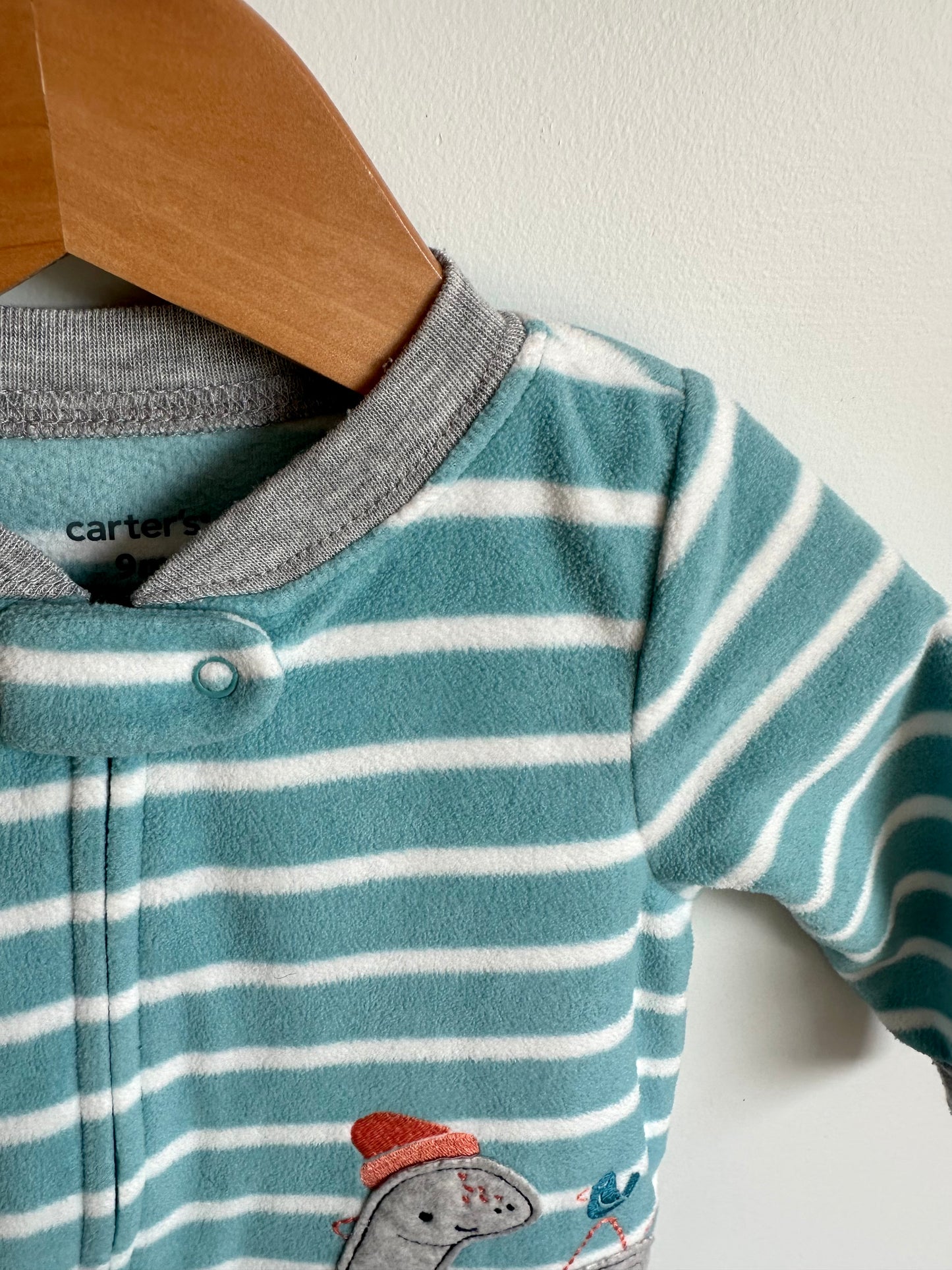 Blue Stripe Fleece Dino Sleeper / 9m