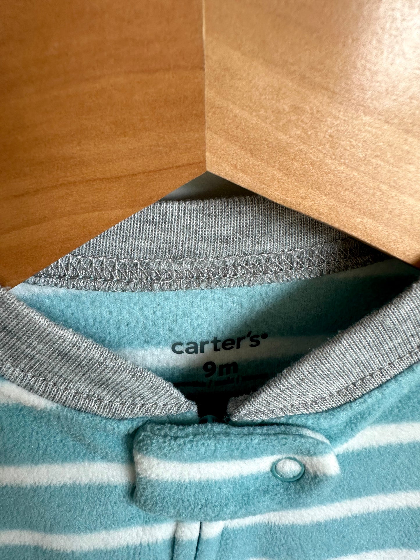 Blue Stripe Fleece Dino Sleeper / 9m