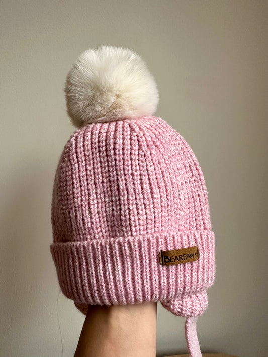 Pink Toque with Ear Flaps/ 6-12m