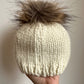 Cream Toque with Pom Pom / 6-12m?