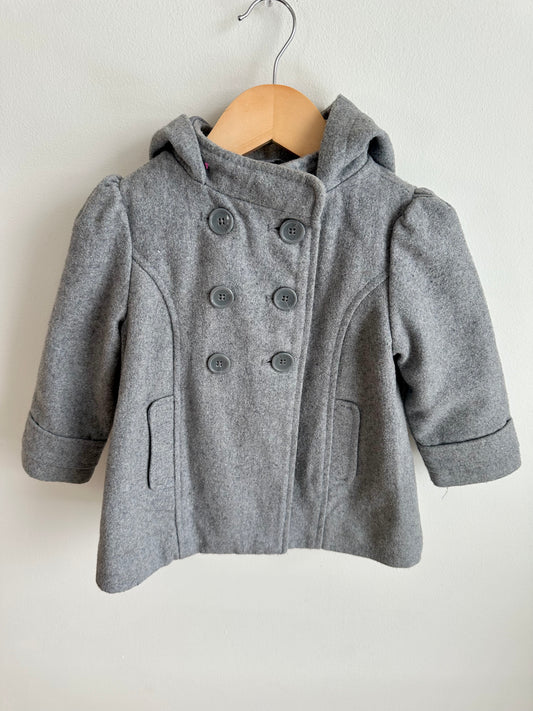 Grey Button Up Hooded Coat / 2T