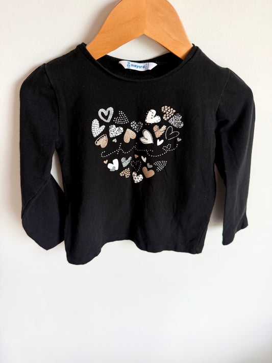 Mayoral Black Heart Long Sleeve / 3T