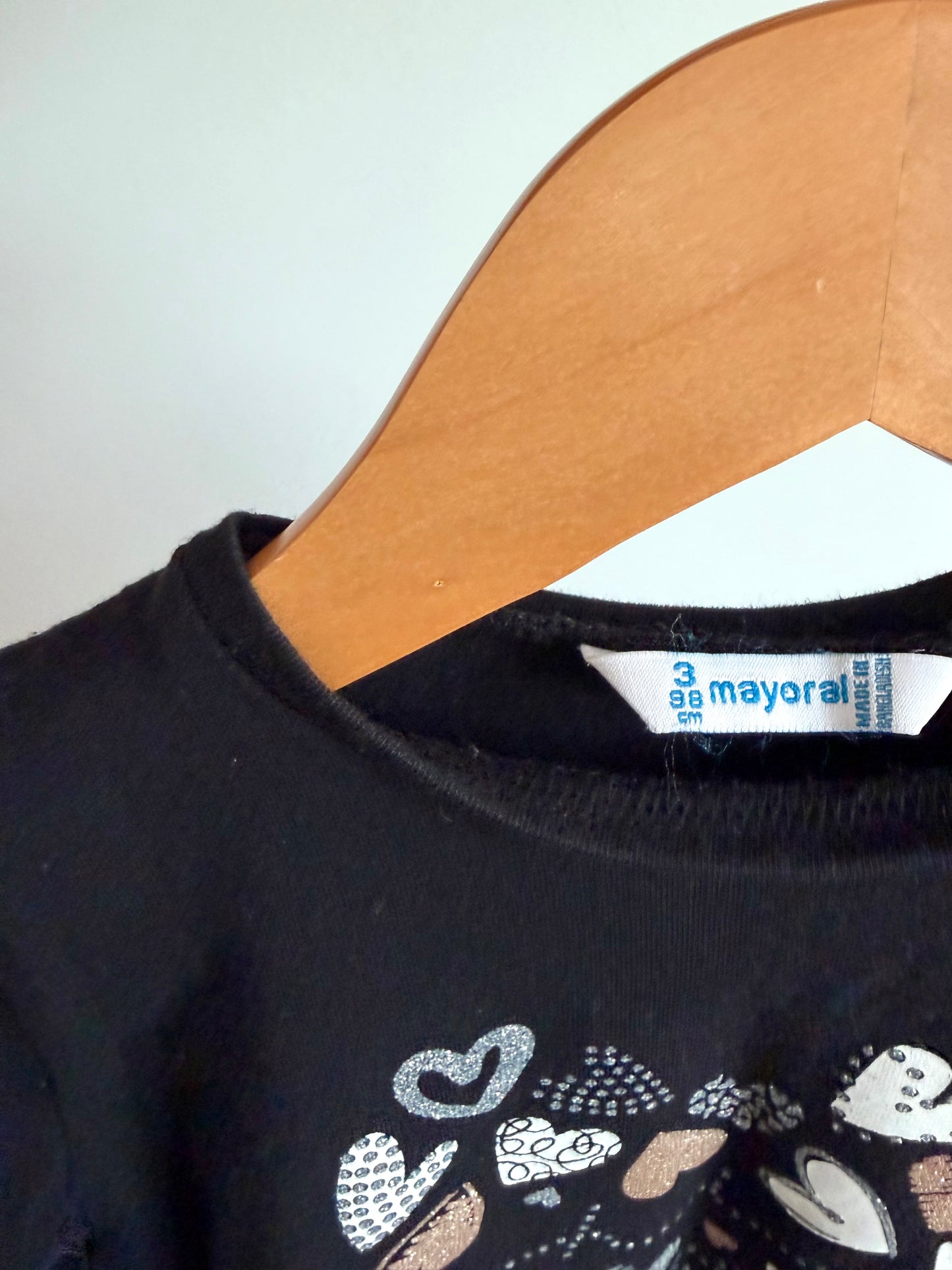 Mayoral Black Heart Long Sleeve / 3T
