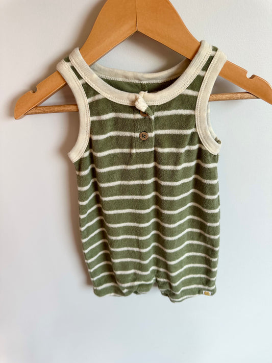Organic Olive Stripe Romper / 3-6m