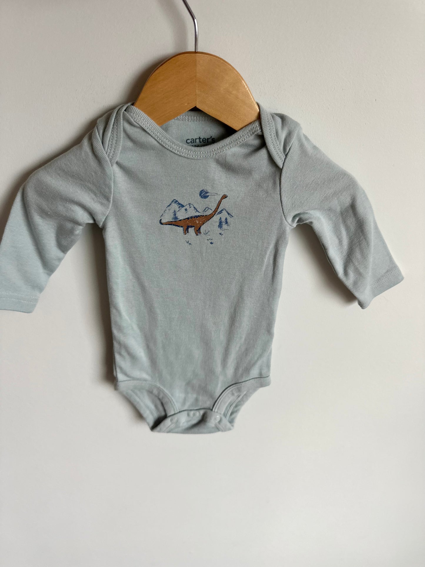 Blue Dino Long Sleeve Bodysuit / 3-6m