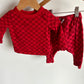 Red Checkered Smiley Top + Pants Set / 3-6m