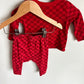 Red Checkered Smiley Top + Pants Set / 3-6m