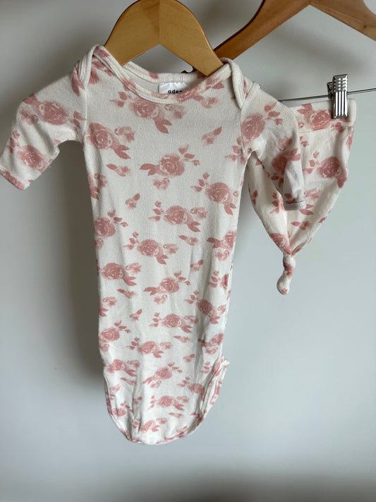 Aden + Anais Pink Rose Knotted Gown + Hat Set / 0-3m