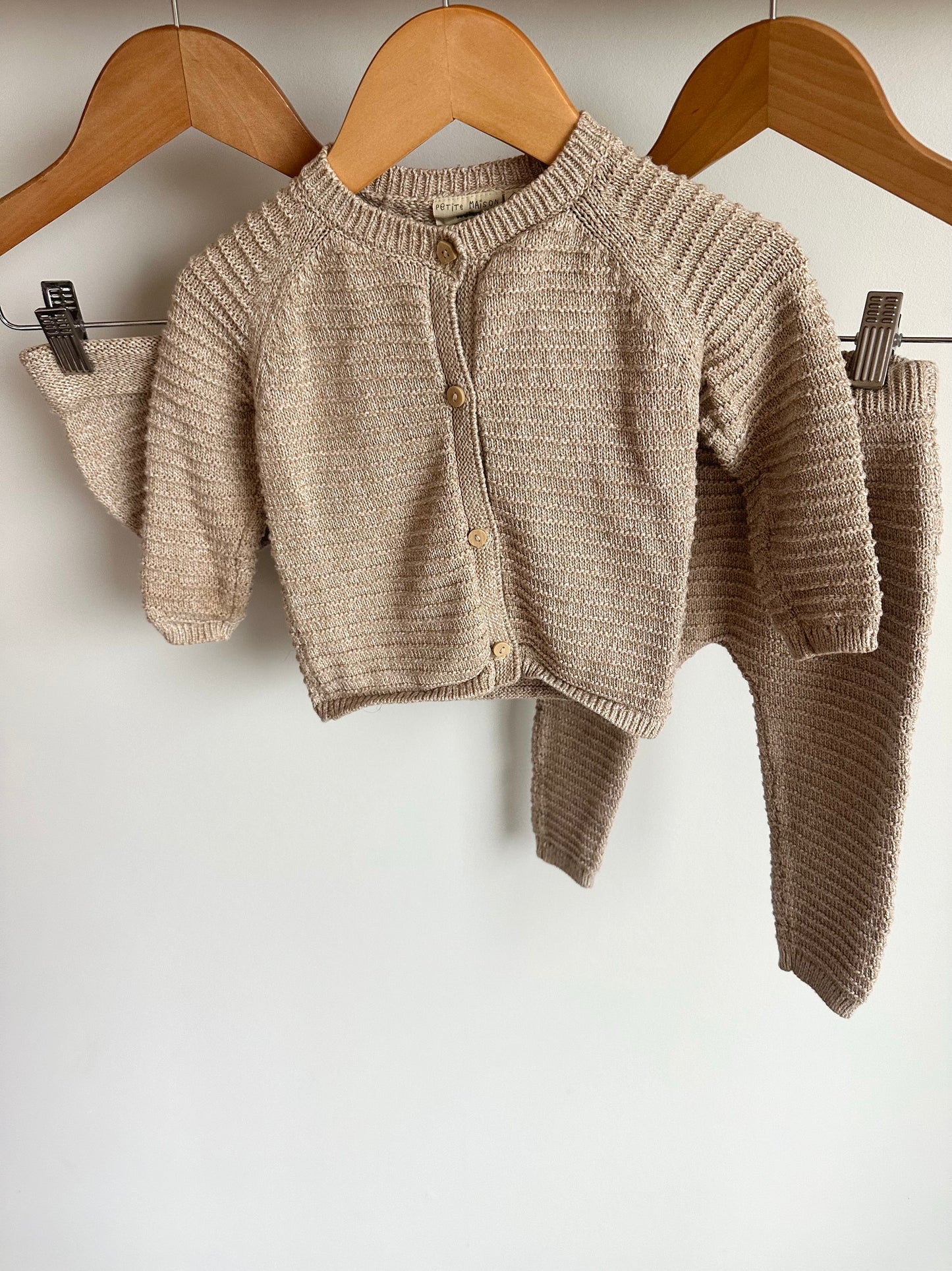 Oat Knit Cardigan, Pants  Toque Set / 9m
