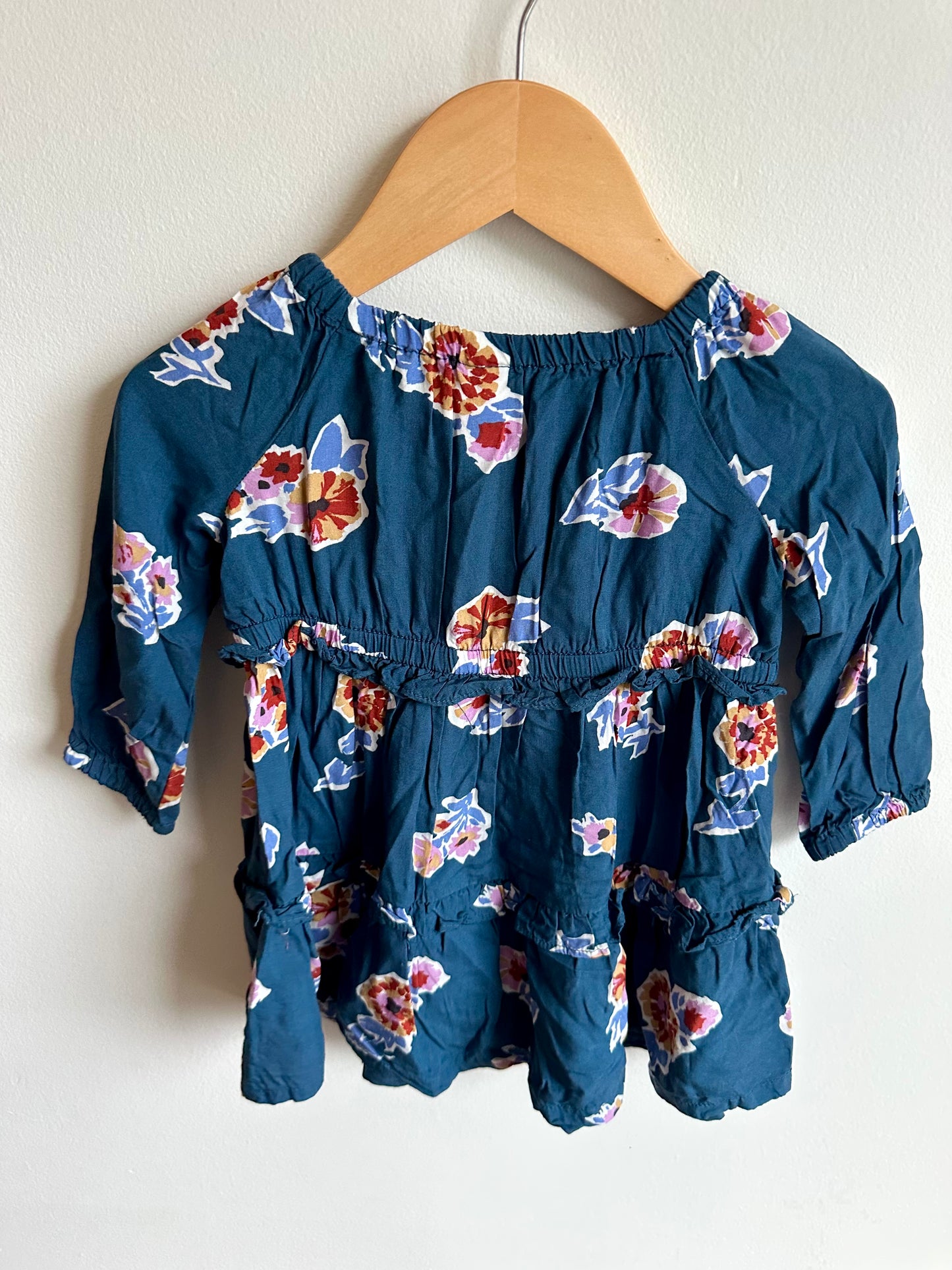 Blue Floral Long Sleeve Dress / 12m