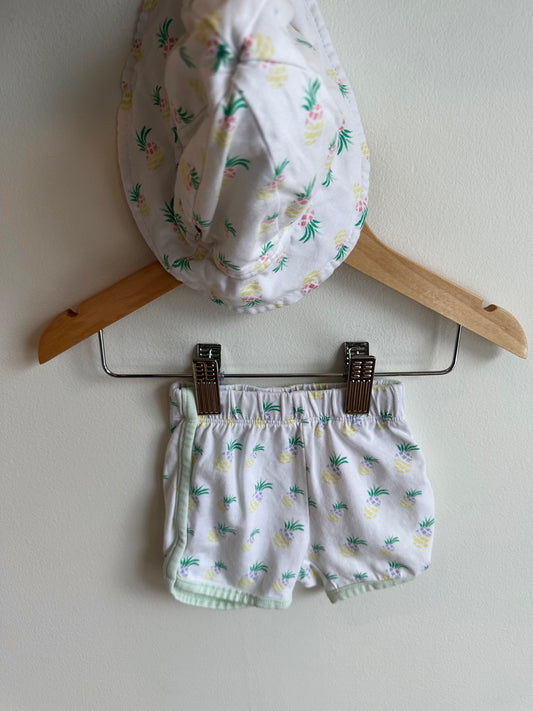 Pineapple Shorts + Sun Hat / 2-4m