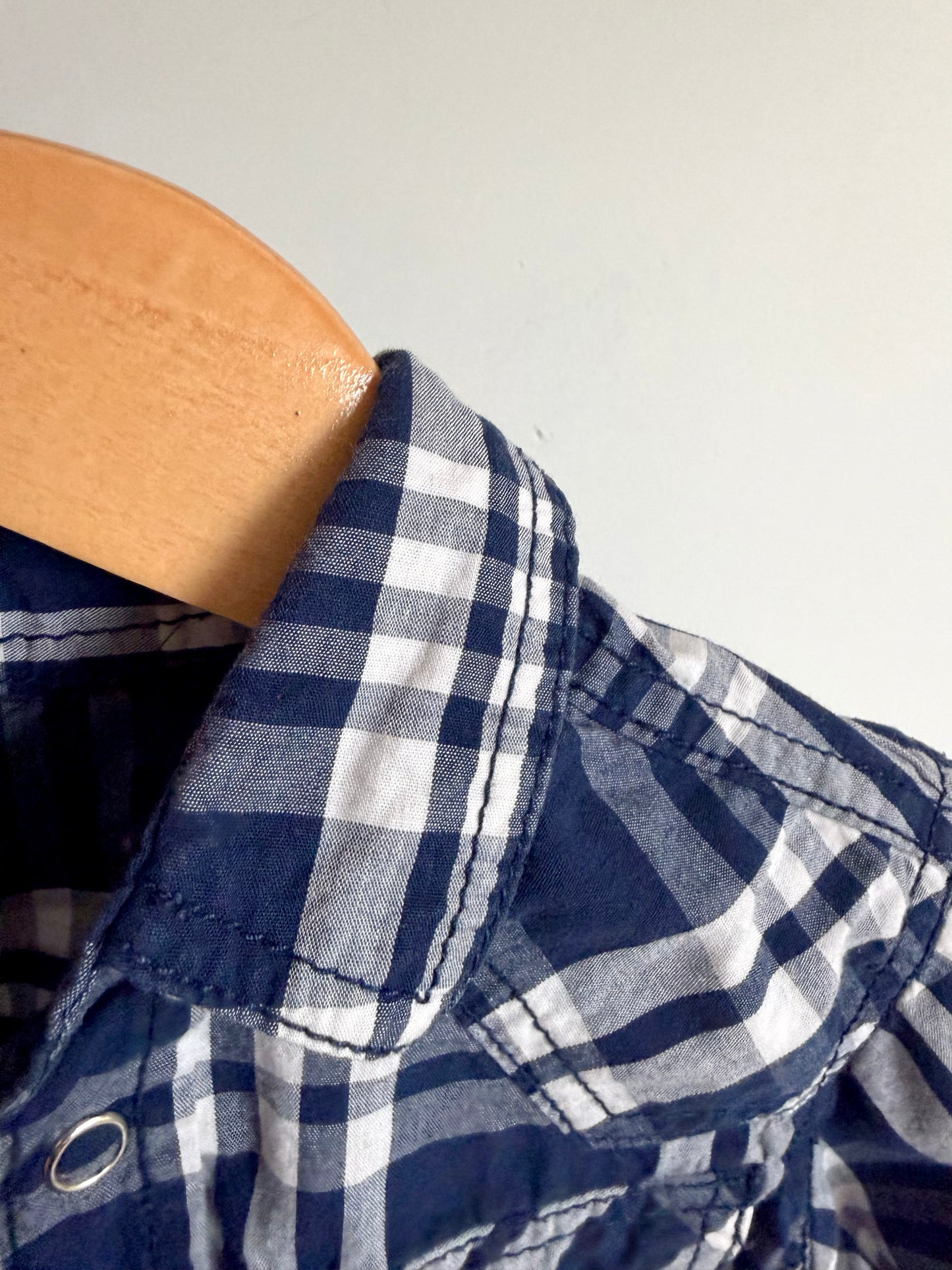 Navy Plaid Snap Collared Up Top / 2-3T