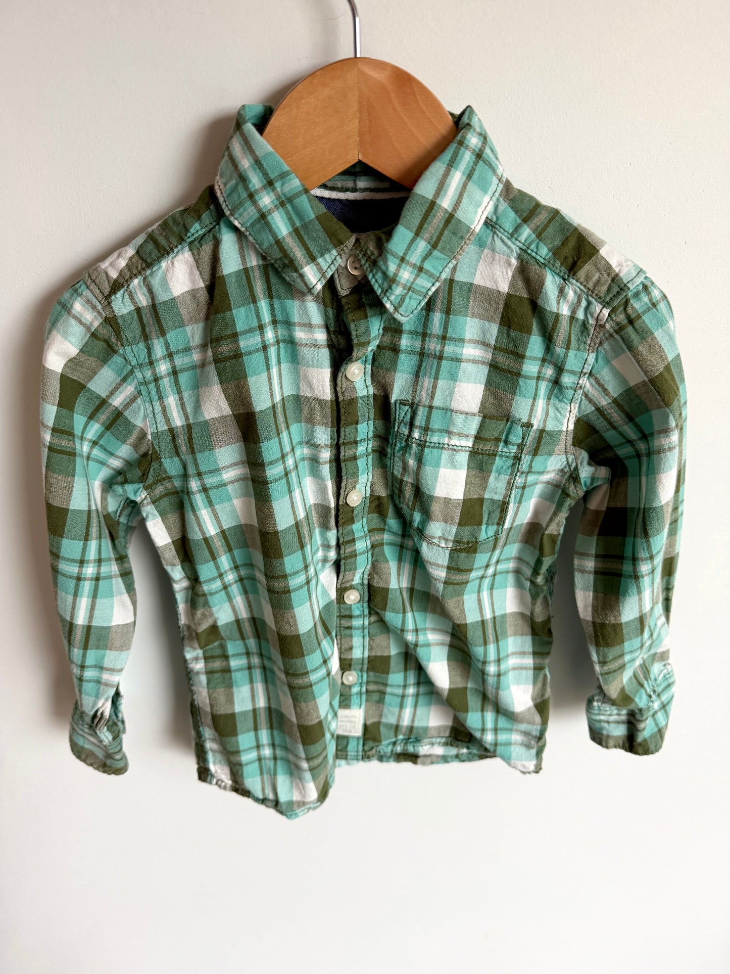 Green Plaid Button Up Top / 2-3T