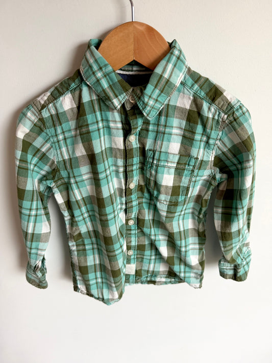 Green Plaid Button Up Top / 2-3T
