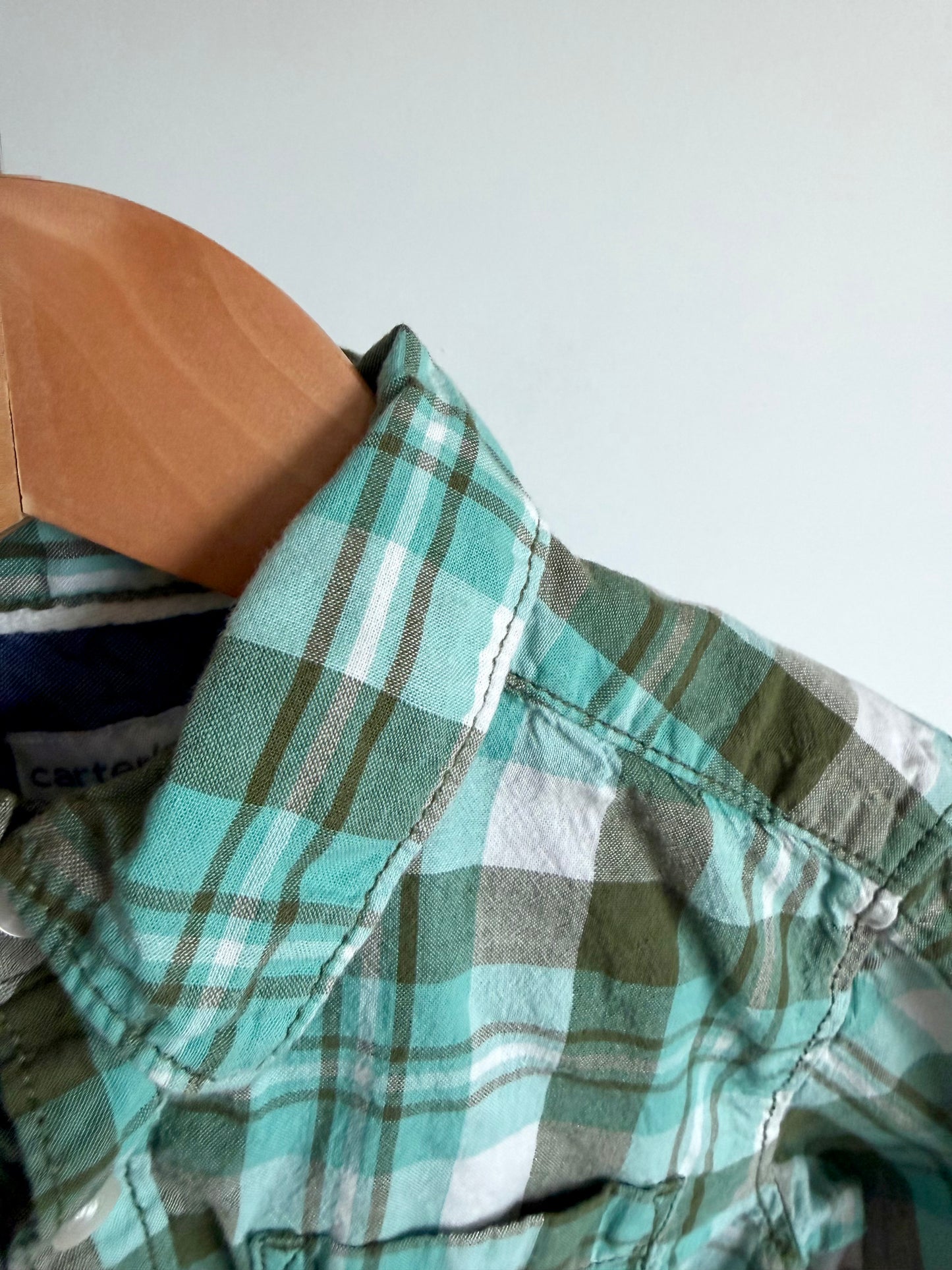 Green Plaid Button Up Top / 2-3T