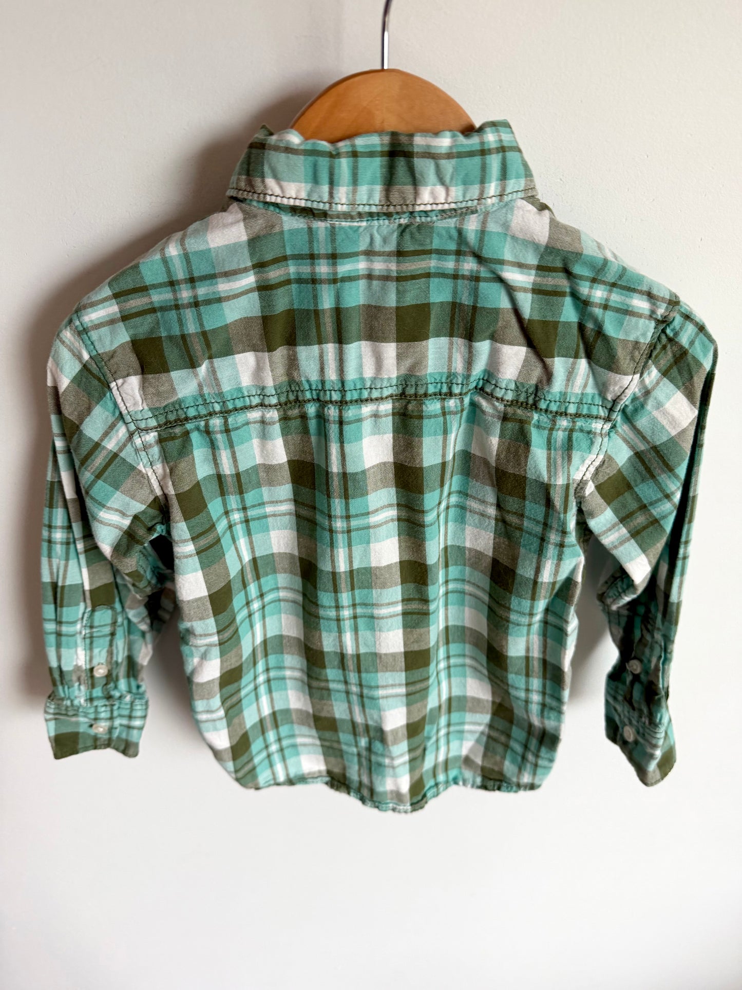 Green Plaid Button Up Top / 2-3T