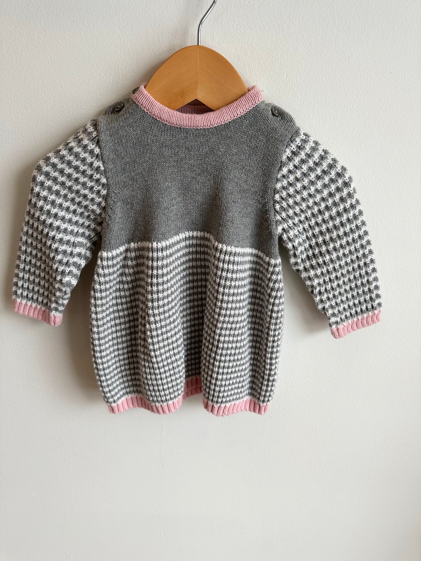 Pink, Grey + White Knit Dress / 6-12m