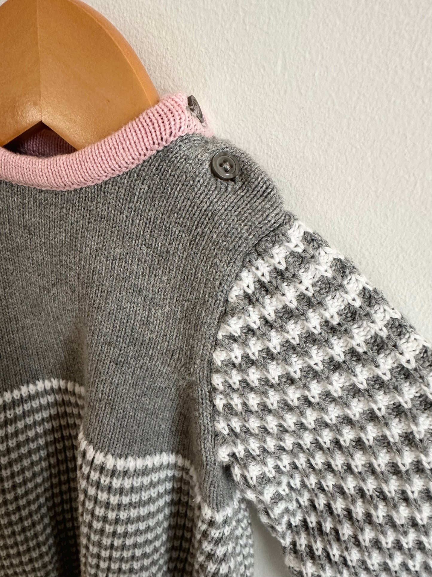 Pink, Grey + White Knit Dress / 6-12m