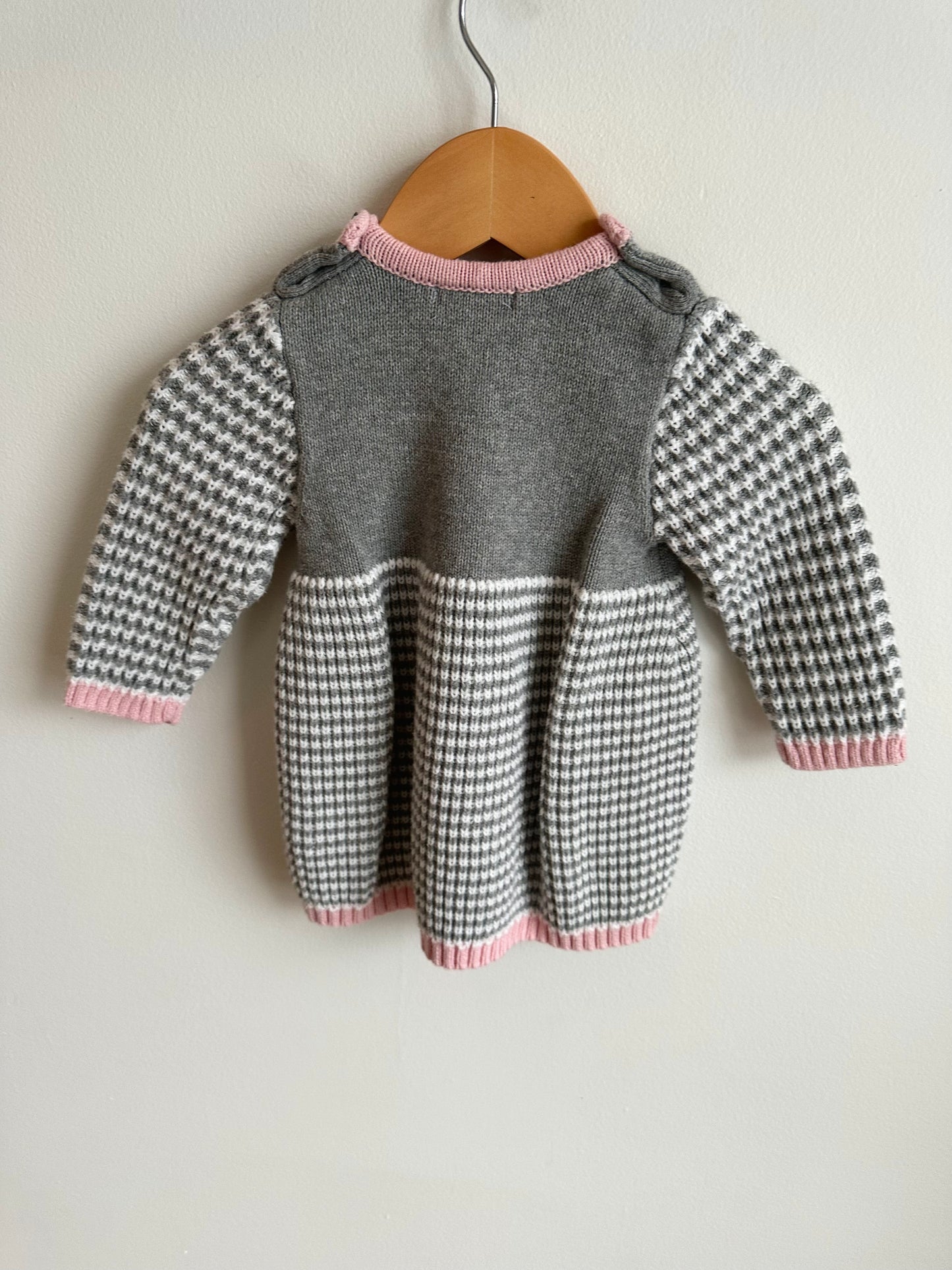 Pink, Grey + White Knit Dress / 6-12m