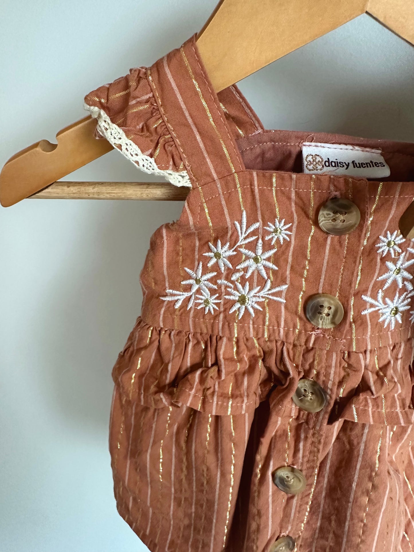 Terracotta Embroidered Tank, Bloomers + Headband Set / 0-3m