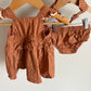 Terracotta Embroidered Tank, Bloomers + Headband Set / 0-3m