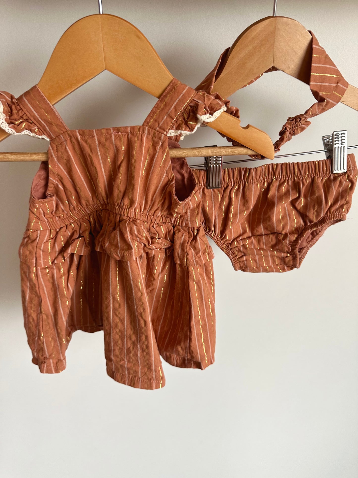 Terracotta Embroidered Tank, Bloomers + Headband Set / 0-3m