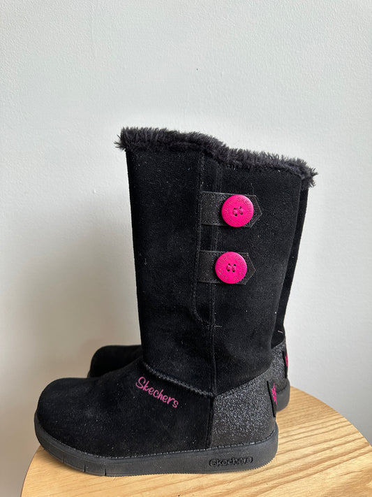 Sketchers Black Boots with Pink Buttons / Size 1 Big Kids (No Shipping)