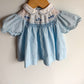 Vintage Baby Blue Embroidered Flower Dress / 6-12m